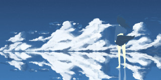 Person mirror clouds sky reflection - the water free wallpaper