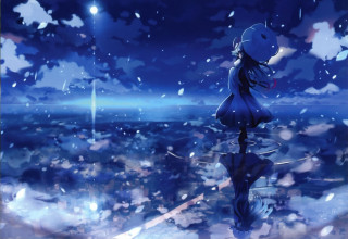 Girl rain umbrella night sky - the rain free wallpaper