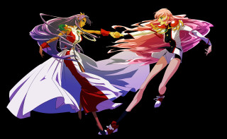 Anime characters dancing dark background - a white background behind them free wallpaper