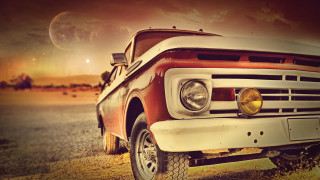 Red truck grass field trees 2 - cinematic photography free wallpaper