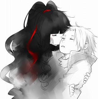 Anime couple hugging red light - their forehead free wallpaper