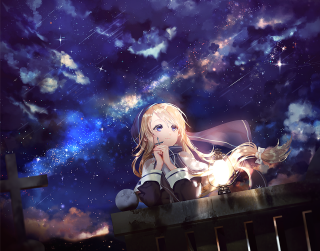 Girl sitting ledge cross stars - a ledge free wallpaper