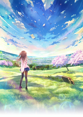 Girl field sky clouds dog - aimitsu free wallpaper