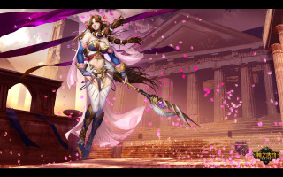 Woman white dress sword purple 5 - a white dress holding free wallpaper