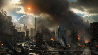 City smoke billowing buildings cars - craig mullins free wallpaper