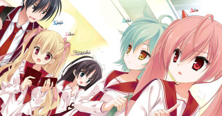 Anime girls school uniform red - long pink hair free wallpaper