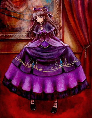 Woman purple dress window red - a painting of a woman free wallpaper