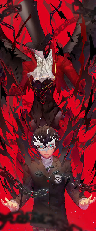 Man red background demon back - his shoulder free wallpaper