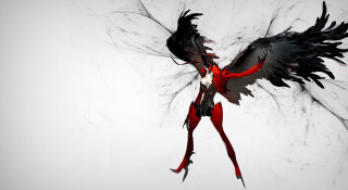 Red woman black wings flying - leg free wallpaper