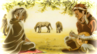 Couple guitar horse field tree - beautiful scene free wallpaper
