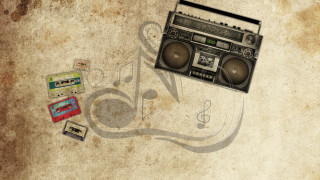 Boombox cassette musicnote grungy background - vintage free wallpaper