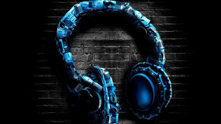 Headphones brick wall dark blue - a blue light free wallpaper