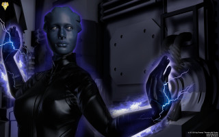 Woman black suit blue lightning - lightening free wallpaper