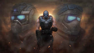 Men gas masks dark room - a couple of men free wallpaper