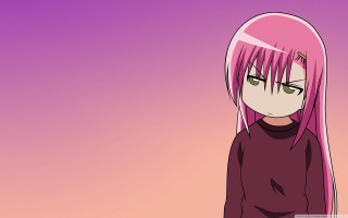 Pink haired girl green eyes 5 - a purple background free wallpaper