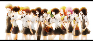 Anime girls back line group - their back free wallpaper