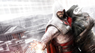 Man red white outfit sword - abstract illusionism free wallpaper