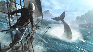 Man boat whale background armor - game art free wallpaper