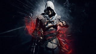 Hooded man sword red light - the dark free wallpaper