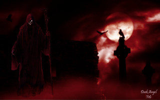 Creepy figure full moon bird - full free wallpaper