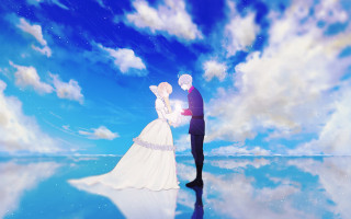 Couple wedding clothes blue sky - a blue sky background free wallpaper