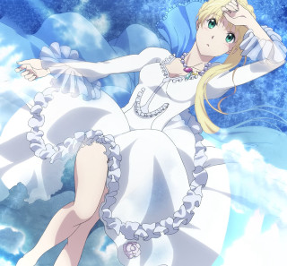 Woman white dress sitting cloud 2 - her neck free wallpaper