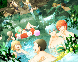 Swimming pool raft anime summer - the water and a man free wallpaper