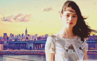 Woman city skyline bridge river - art nouveau fashion free wallpaper