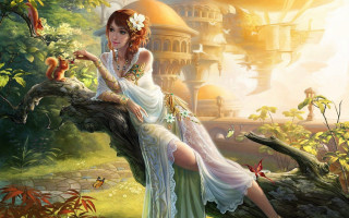 Woman white dress tree branch 5 - a tree branch in a forest free wallpaper