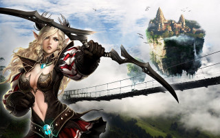 Woman holding giant sword castle - a castle in the sky free wallpaper