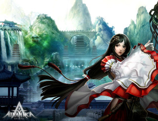 Woman red white dress sword 3 - 2 d game art free wallpaper