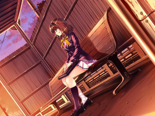 Anime girl bench building purple - a manga drawing free wallpaper for desktop