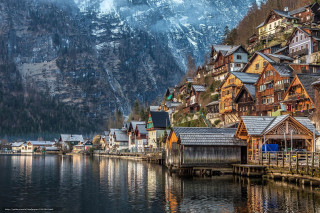 Mountain village lake snow citiescape - a mountain side free wallpaper