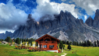 Mountain cabin picnic landscape fantasy - a cabin free wallpaper