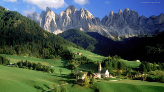Green valley church mountains clouds 8 - a green valley free wallpaper