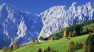 Mountain house forest blue sky - a mountain free wallpaper