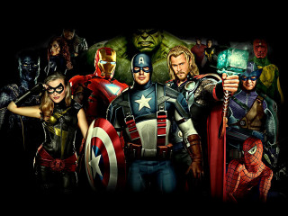 Avengers characters group black background - marvel comic free wallpaper