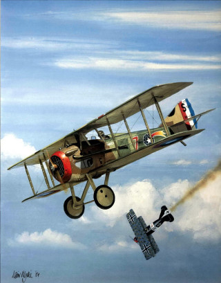 Small airplane blue cloudy sky - syd meade free wallpaper