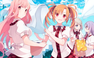 Girls group blue sky clouds - a group of girls free wallpaper