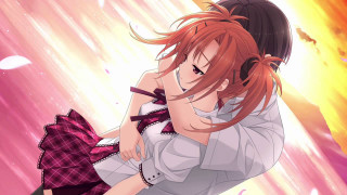 Romantic beach dusk hug redhair - her free wallpaper