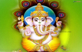 Ganesha green background yellow border - red free wallpaper