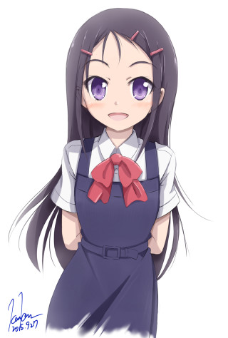 Girl purpleeyes bluedress redbow blush - purple free wallpaper