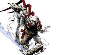 Man white suit sword red - a drawing of a man free wallpaper