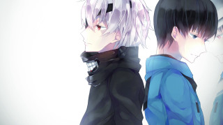 Anime characters blue jacket white - analytical art free wallpaper