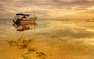 Boat sunset water dawn reflection - free ship wallpaper for desktop