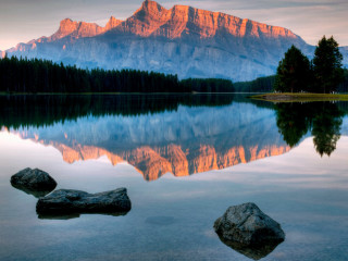 Mountain range reflection lake rocks 7 - rock free wallpaper