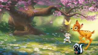 Deer squirrel woods butterfly cartoon - a cartoon scene free wallpaper