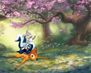 Cartoon deer girl forest flowers - flower and trees free wallpaper