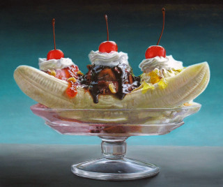 Banana split icecream cherry chocolate - a glass bowl free wallpaper