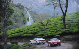 Cars parked road hillside waterfall - ella guru free wallpaper